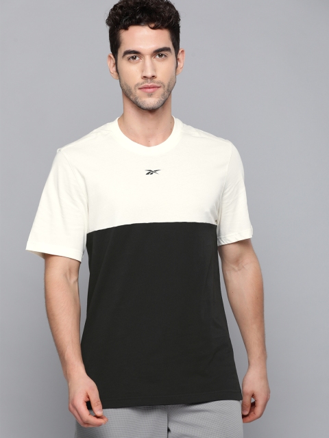 

Reebok Men Black White Pure Cotton Colourblocked Training Pure Cotton T-shirt