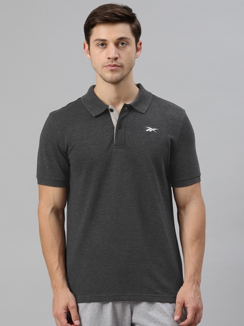 

Reebok Men Charcoal Grey Solid Polo Collar T-shirt