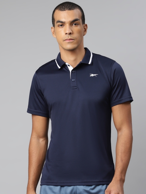 

Reebok Navy Blue Solid Training Yoke Polo T-Shirt