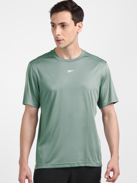 

Reebok Men Green Solid Foundation Poly Slim Fit T-shirt
