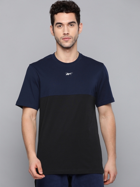 

Reebok Men Black & Navy Pure Cotton Colourblocked Training T-Shirt