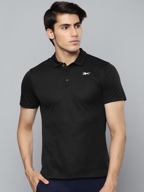 

Reebok Men Black Solid Polo Collar Slim Fit Training Pique T-shirt