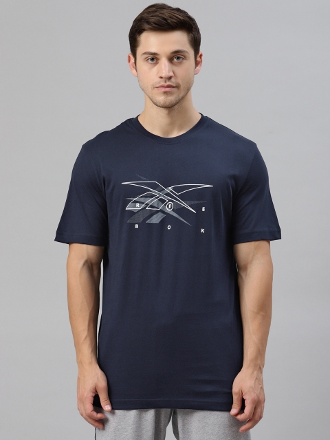 

Reebok Men Navy Blue & White Printed PERF Graphic T-shirt