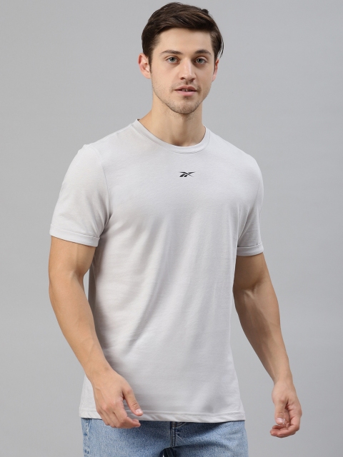 

Reebok Men Grey Printed Back Slim Fit Training Structure T-shirt