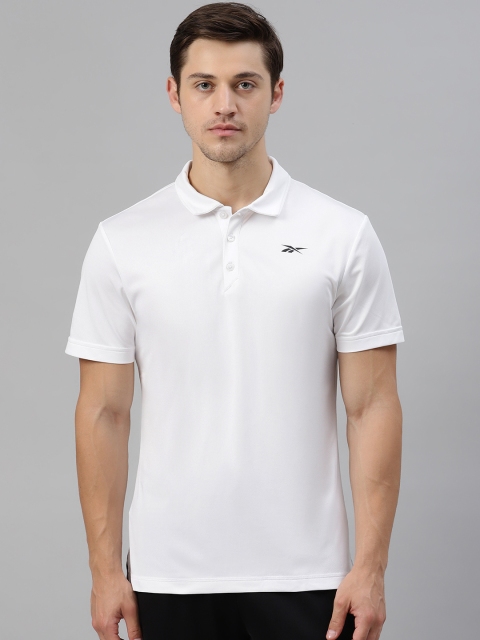 

Reebok Men White Recycled Polyester Solid Pique Polo T-shirt