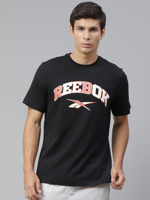 

Reebok Classic Men Black CL Basket Ball Pure Cotton Printed T-Shirt