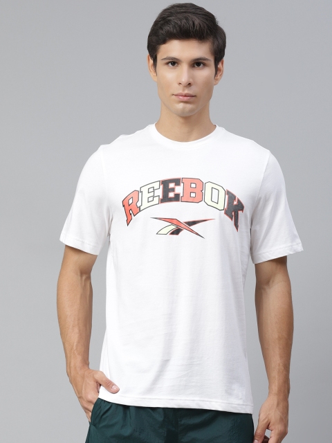 

Reebok Classic Unisex White Brand Logo Printed Pure Cotton Basketball T-shirt