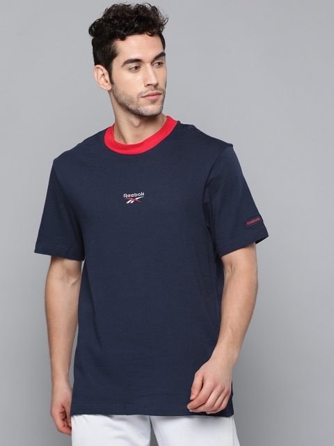 

Reebok Classic Men Navy TS Ringer Pure Cotton Solid Pure Cotton T-shirt, Navy blue