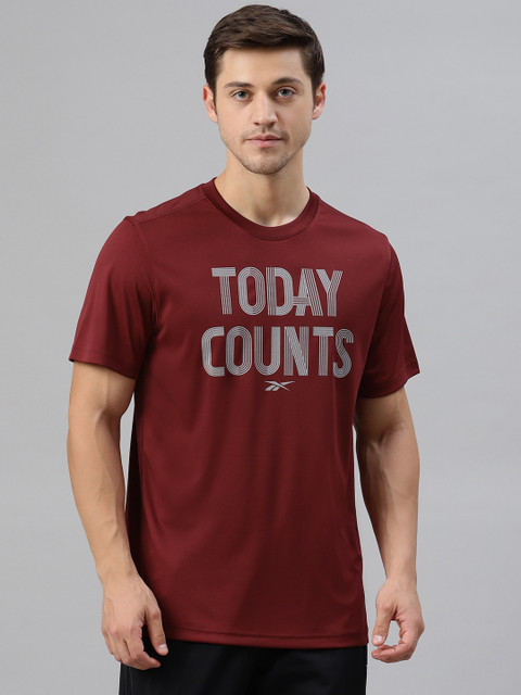 

Reebok Men Maroon & Grey Poly G Printed Round Neck T-shirt