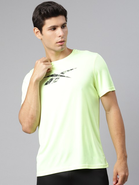 

Reebok Men Yellow Brand Logo Printed Speedwick Slim Fit Training or Gym T-shirt