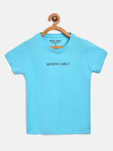 

Monte Carlo Boys Blue Solid Cotton T-shirt wit Brand Logo Print Detail