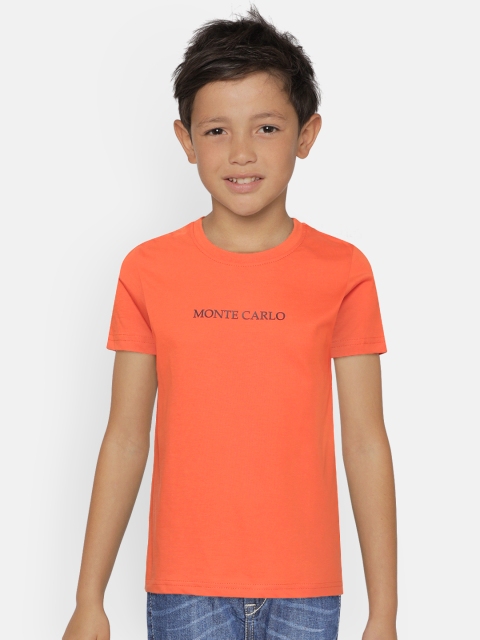 

Monte Carlo Boys Orange Pure Cotton Solid Round Neck T-shirt with Printed Detail