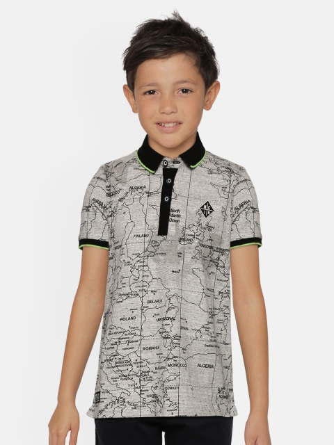 

Monte Carlo Boys Grey Melange & Black Map Print Polo Collar T-shirt