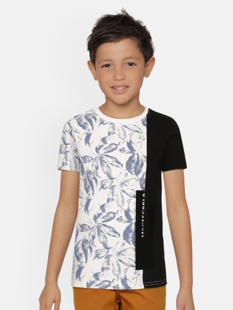 

Monte Carlo Boys White & Blue Leaves Print Round Neck T-shirt