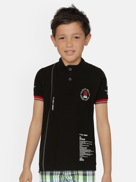 

Monte Carlo Boys Black & White Printed Detail Mock Collar T-shirt