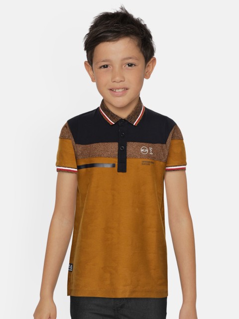 

Monte Carlo Boys Mustard Brown & Navy Blue Camouflage Patterned Polo Collar T-shirt
