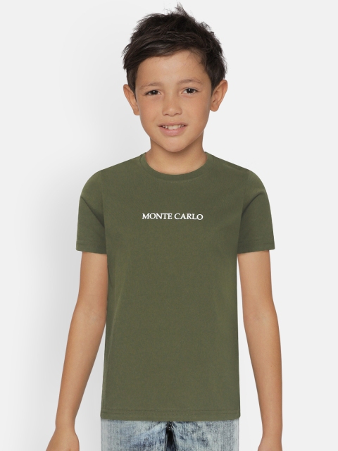 

Monte Carlo Boys Olive Green Solid Round Neck T-shirt with Printed Detail
