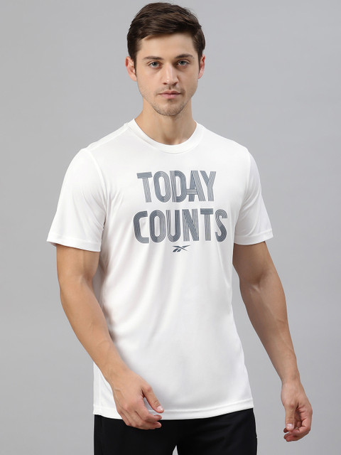 

Reebok Men White & Black Poly G Printed Round Neck T-shirt