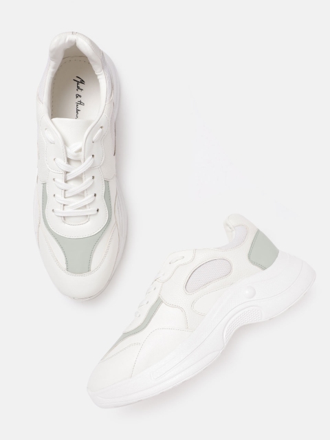 

Mast & Harbour Women White & Mint Green Colourblocked Flatform Sneakers