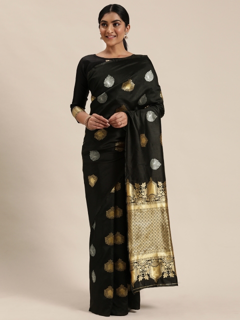 

Mitera Black & Gold-Toned Woven Design Banarasi Saree