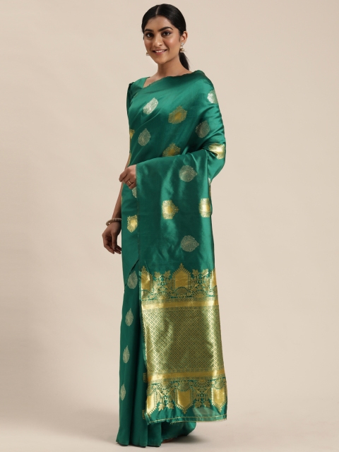 

Mitera Green & Gold-Toned Woven Design Banarasi Saree