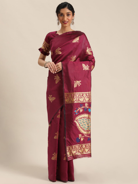 

Mitera Purple & Golden Woven Design Banarasi Saree