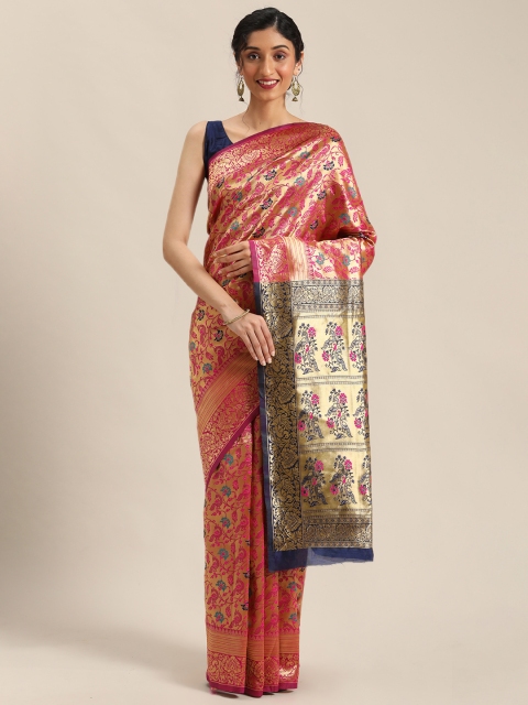 

Mitera Pink & Gold-Toned Woven Design Banarasi Saree