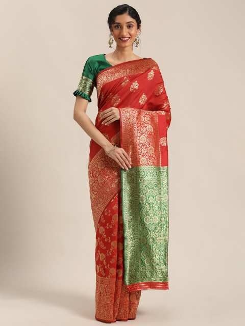

Mitera Red & Gold-Toned Woven Design Banarasi Saree