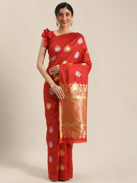 

Mitera Red & Gold-Toned Woven Design Banarasi Saree
