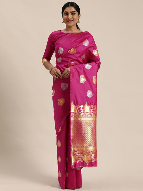 

Mitera Pink & Gold-Toned Woven Design Banarasi Saree