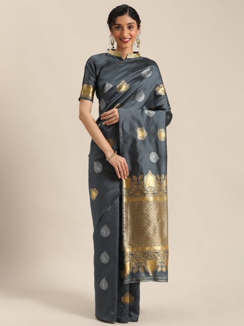 

Mitera Grey & Gold-Toned Woven Design Banarasi Saree