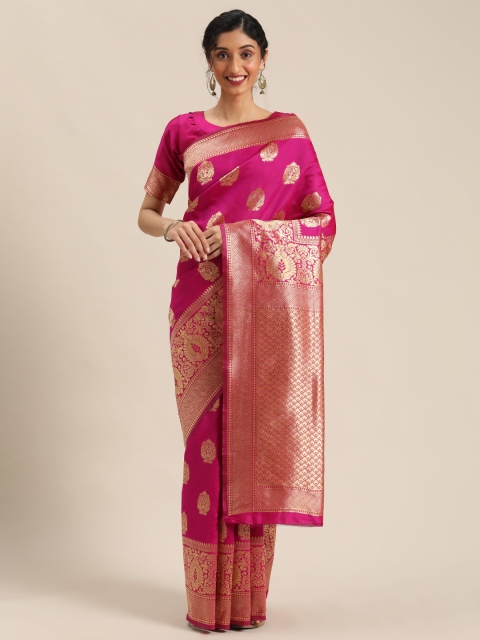 

Mitera Pink & Gold-Toned Woven Design Kanjeevaram Saree