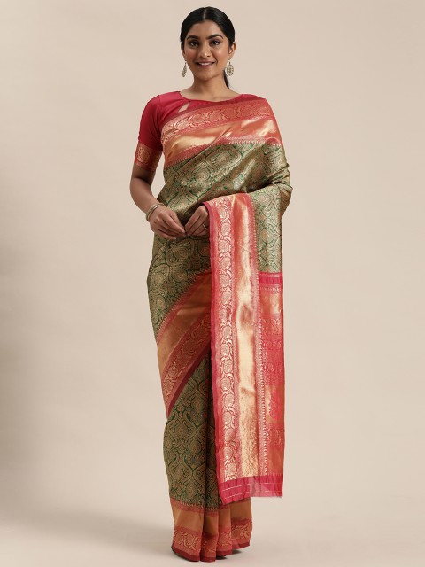 

Mitera Green & Pink Woven Design Banarasi Saree