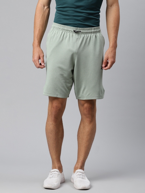 

Reebok Men Green Solid Training Wor Melange Knit Shorts