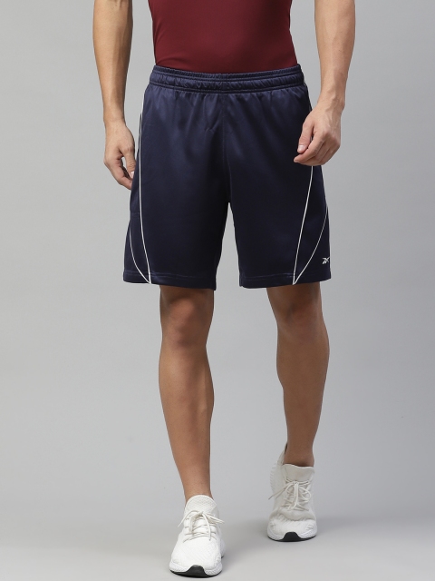 

Reebok Men Navy Blue Solid Training Tricot Mid-Rise Sports Shorts