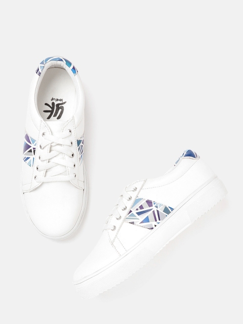 

YK Kids White & Blue Printed Detail Sneakers