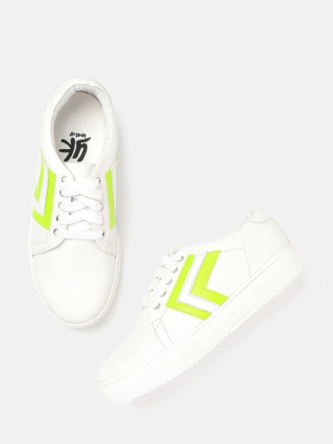 

YK Kids White & Fluorescent Green Solid Sneakers