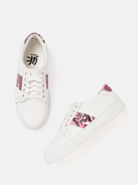 

YK Girls White & Pink Snakeskin Textured Detail Sneakers