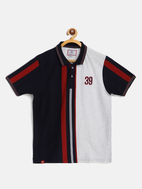 

Monte Carlo Boys Navy Blue & Grey Melange Colourblocked Cotton Polo Collar T-shirt