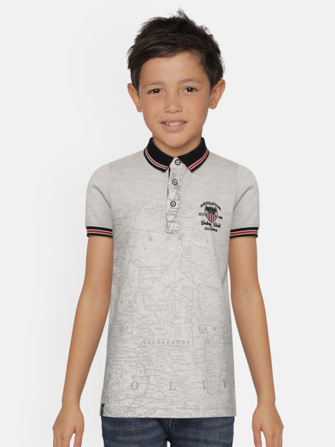

Monte Carlo Boys Grey Melange Map Print Polo Collar T-shirt