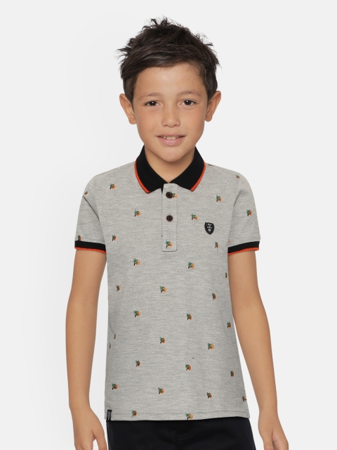 

Monte Carlo Boys Grey Melange & Orange Tropical Embroidered Polo Collar T-shirt