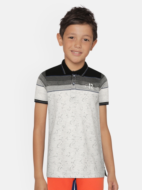 

Monte Carlo Boys Grey Melange & Black Printed Polo Collar T-shirt