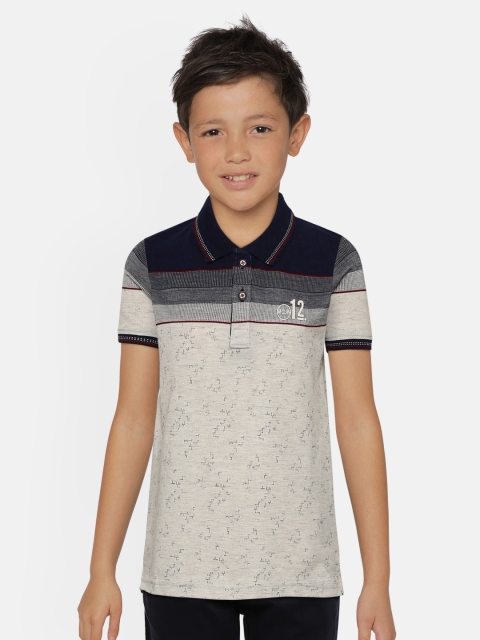 

Monte Carlo Boys Grey Melange & Navy Printed Polo Collar T-shirt