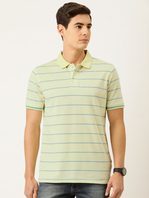 

Peter England Men Yellow & Blue Striped Polo Collar T-shirt