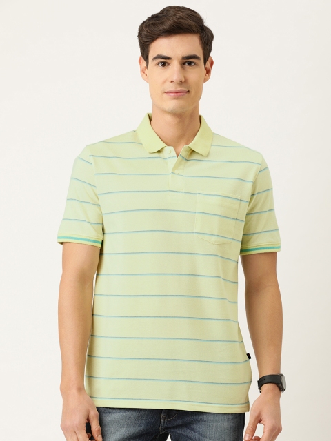 

Peter England Men Yellow & Blue Striped Round Neck T-shirt