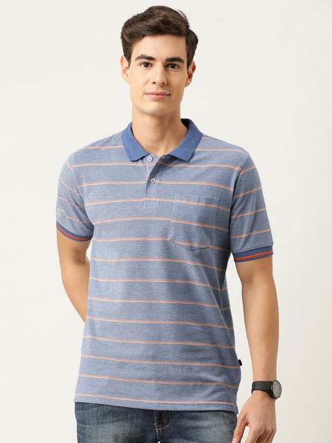 

Peter England Men Blue & Orange Striped Round Neck T-shirt