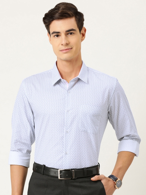 

Peter England Men White & Blue Slim Fit Geometric Printed Formal Shirt