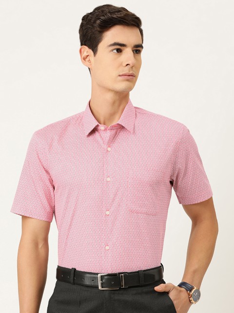 

Peter England Men White & Pink Slim Fit Geometric Printed Antiviral Formal Shirt