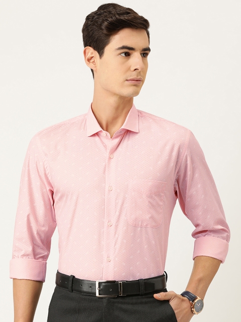 

Peter England Men Pink Slim Fit Micro Ditsy Printed Pure Cotton Formal Shirt