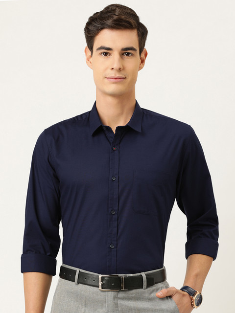 

Peter England Men Navy Blue Slim Fit Solid Antiviral Formal Shirt